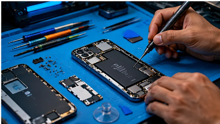 Illustrative precision smartphone servicing workbench